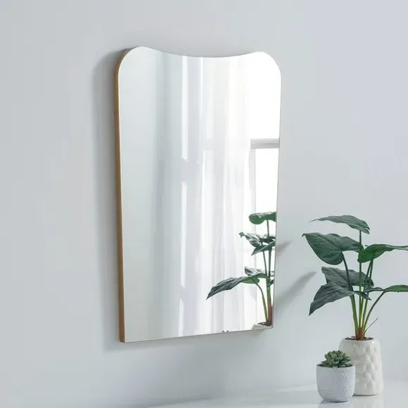 Curved Wall Mirror with Hooks - Gold