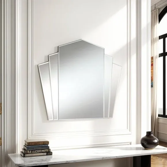 Fan Wall Mirror Art Deco Style - Silver image