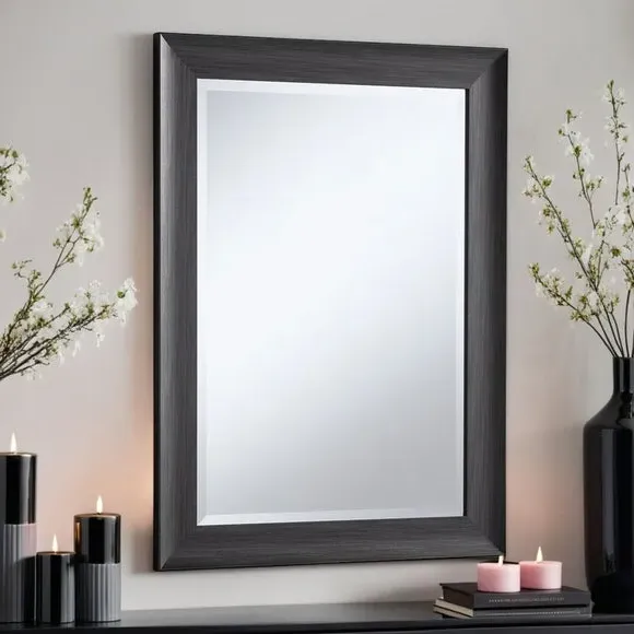 Framed Wall Mirror - Dark Grey, Wood Effect