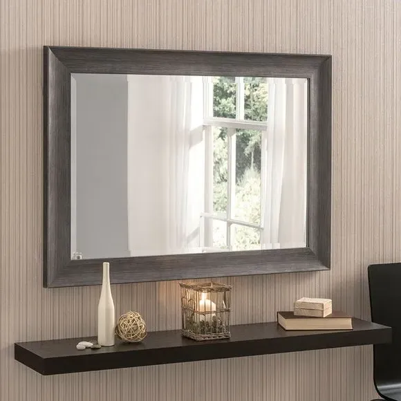 Framed Wall Mirror - Dark Grey, Wood Effect