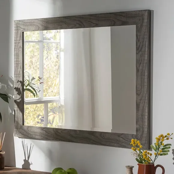 Framed Wall Mirror - Dark Grey, Wood Effect image
