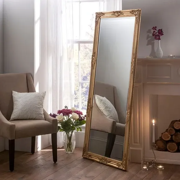 Full Length Leaner Mirror - Gold, Wood image