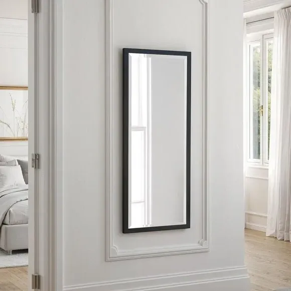 Full Length Wall Mirror Bevelled - Black Frame