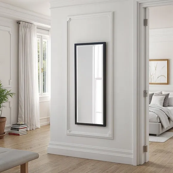 Full Length Wall Mirror Bevelled - Black Frame