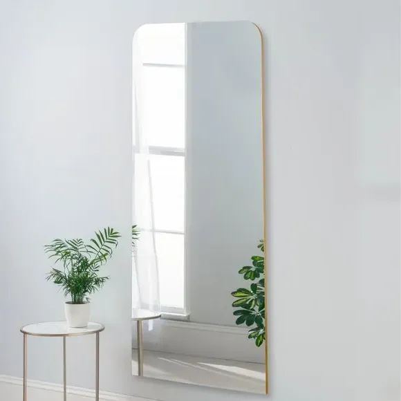 Full Length Wall Mirror with Curved Corners - Gold