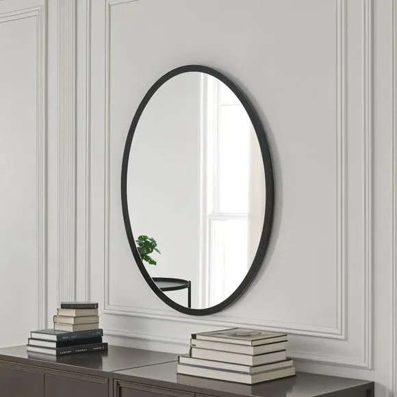 Oval Wall Mirror - Black, Wood Frame