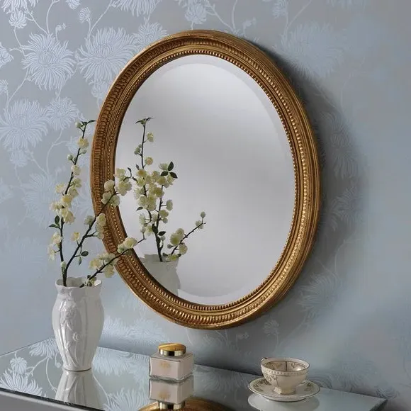 Oval Wall Mirror with Bevelled Edges - Gold image