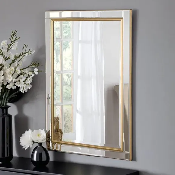 Rectangle Bevelled Wall Mirror - Gold