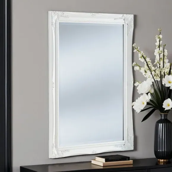 Rectangle Bevelled Wall Mirror - White, Wood image