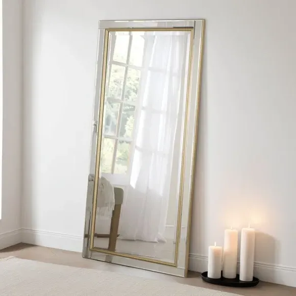 Rectangle Full Length Wall Mirror - Gold, Glass image