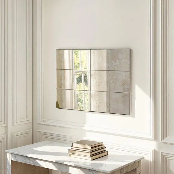 Rectangle Wall Mirror 12 Panel - Clear, Wood