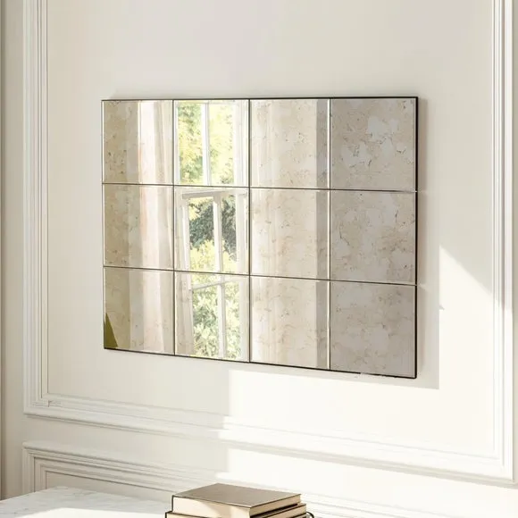 Rectangle Wall Mirror 12 Panel - Clear, Wood image