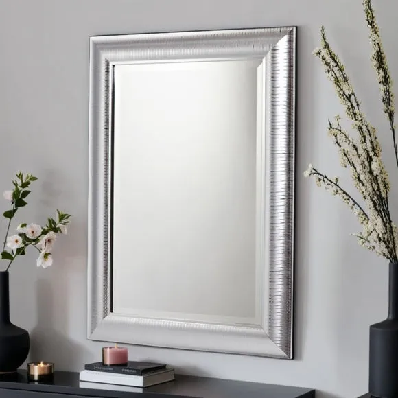 Rectangle Wall Mirror Textured - Silver, Glass