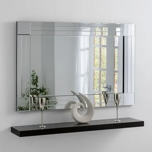 Rectangle Wall Mirror Triple Bevelled - Black