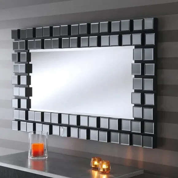 Rectangle Wall Mirror with 3D Frame - Grey image