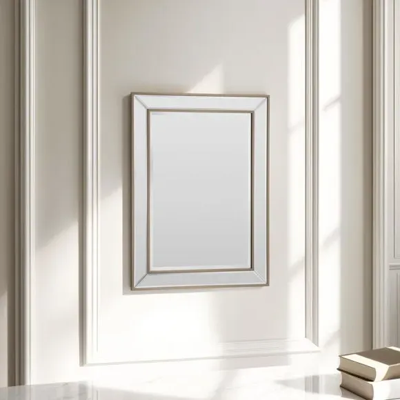 Rectangular Wall Mirror with Bevelled Edge - Gold