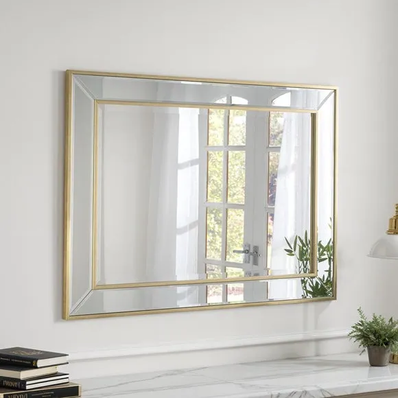 Rectangular Wall Mirror with Bevelled Edge - Gold image