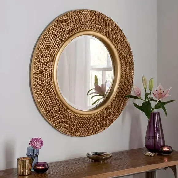 Round Beaded Wall Mirror - Gold image
