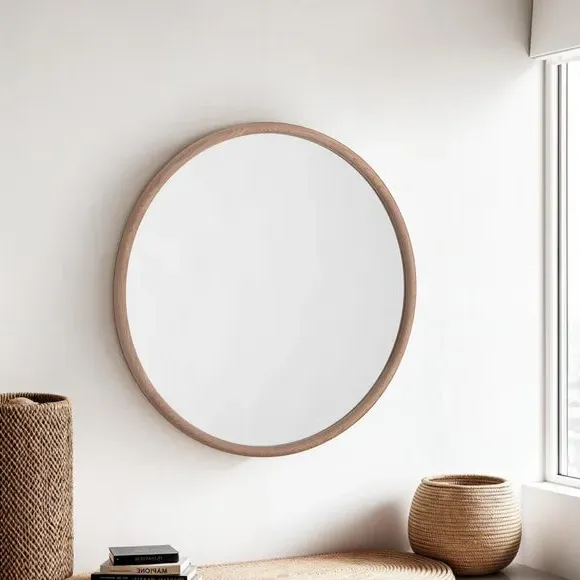 Round Wall Mirror - Natural, Solid Oak