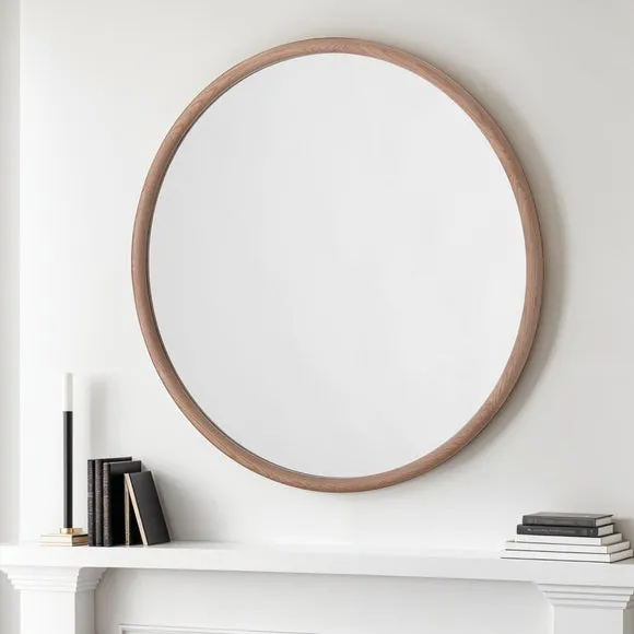 Round Wall Mirror - Natural, Solid Oak image