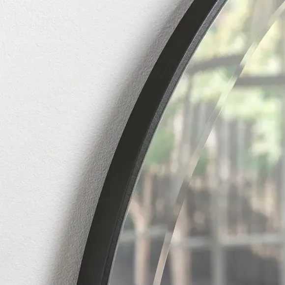 Round Wall Mirror with Bevelled Edge - Black