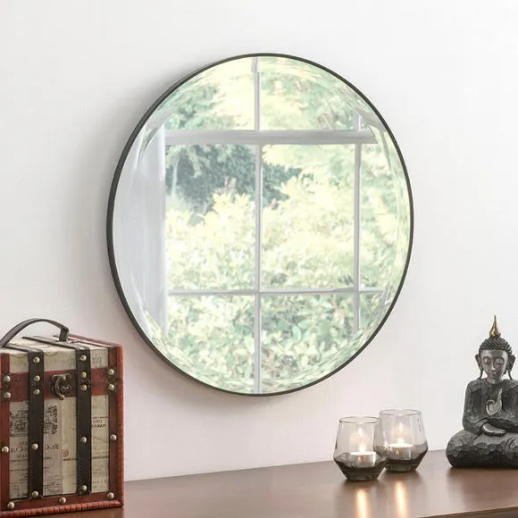 Round Wall Mirror with Bevelled Edge - Black image
