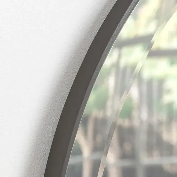 Round Wall Mirror with Bevelled Edge - Dark Grey