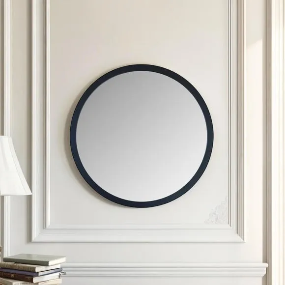 Round Wall Mirror with Minimalist Frame - Black