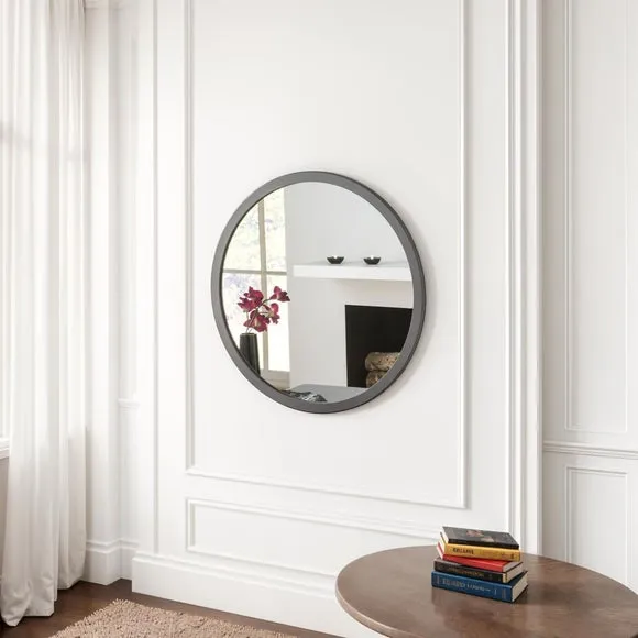 Round Wall Mirror with Minimalist Frame - Grey