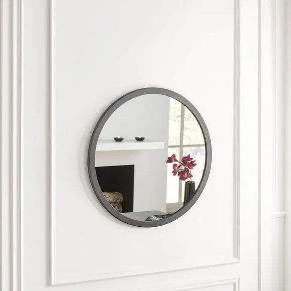 Round Wall Mirror with Minimalist Frame - Grey