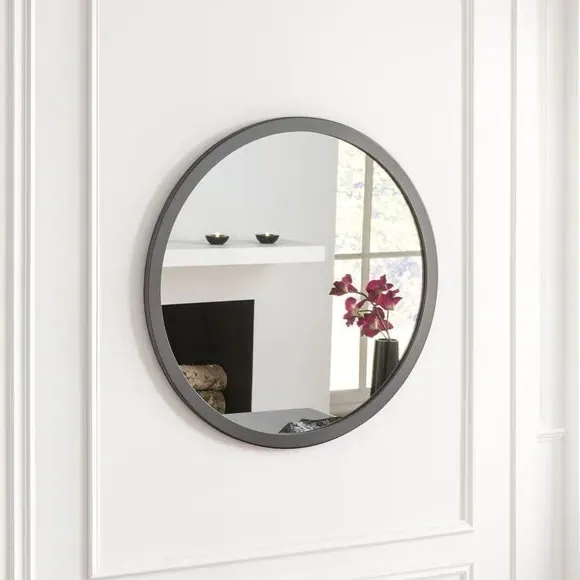 Round Wall Mirror with Minimalist Frame - Grey