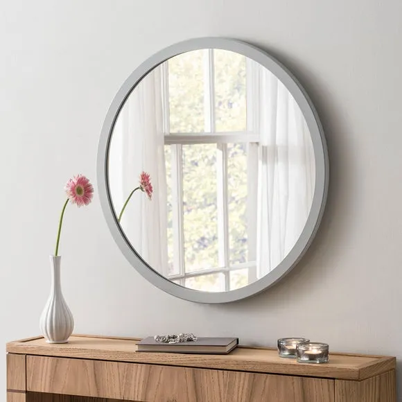 Round Wall Mirror with Minimalist Frame - Light Grey