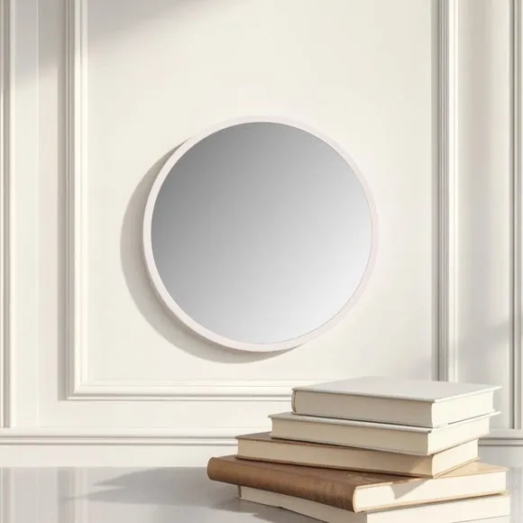 Round Wall Mirror with Minimalist Frame - White