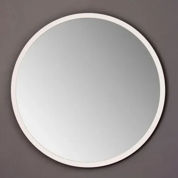 Round Wall Mirror with Minimalist Frame - White