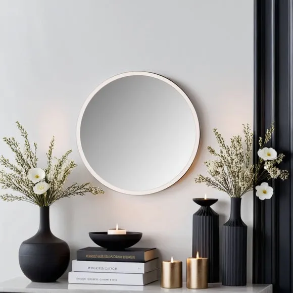 Round Wall Mirror with Minimalist Frame - White