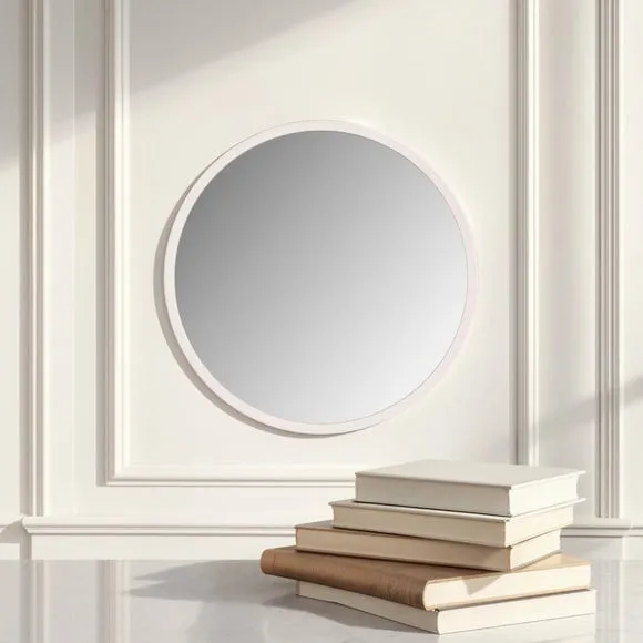 Round Wall Mirror with Minimalist Frame - White