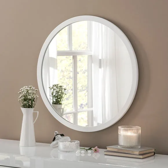 Round Wall Mirror with Minimalist Frame - White