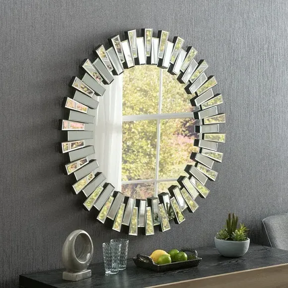 Round Wall Mirror with Starburst Frame - Black image