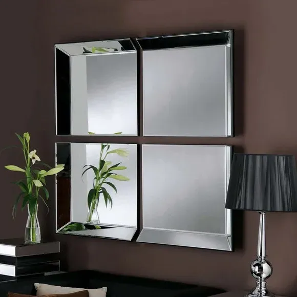 Square Wall Mirror with Angled Frame - Silver image