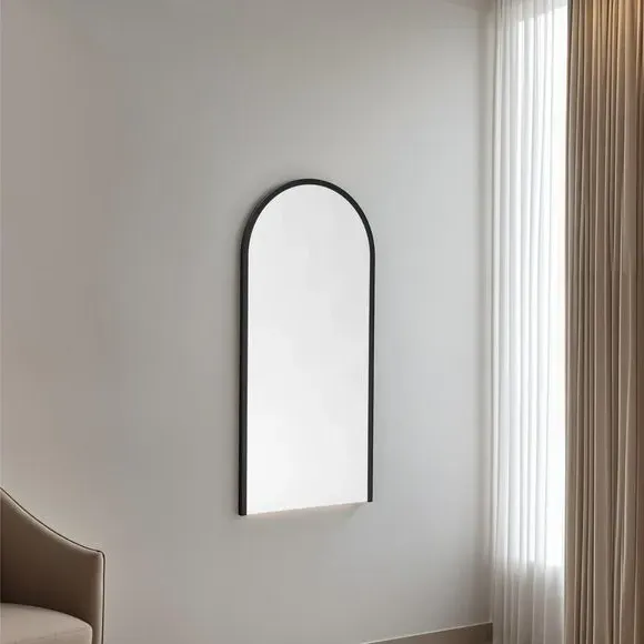 Tall Arched Wall Mirror - Black, Wood