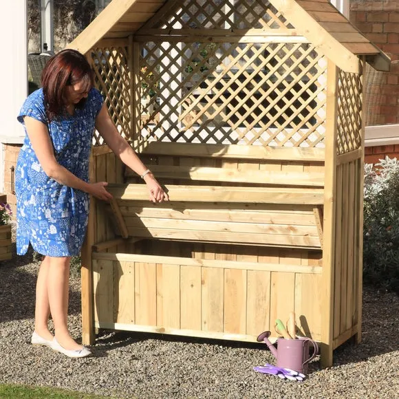 2-Seater Garden Arbour with Storage - Natural Wood