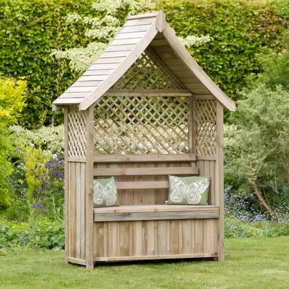 2-Seater Garden Arbour with Storage - Natural Wood image