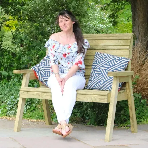 2-Seater Garden Bench with High Back - Natural Wood