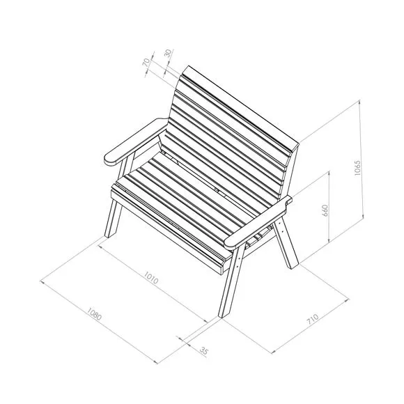 2-Seater Garden Bench with High Back - Natural Wood