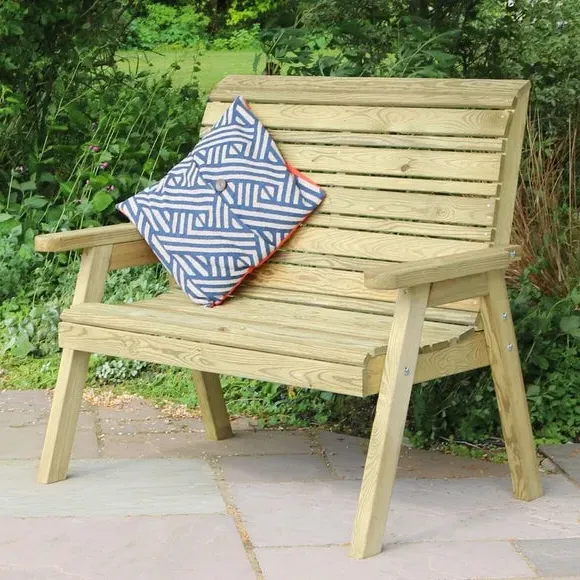 2-Seater Garden Bench with High Back - Natural Wood image