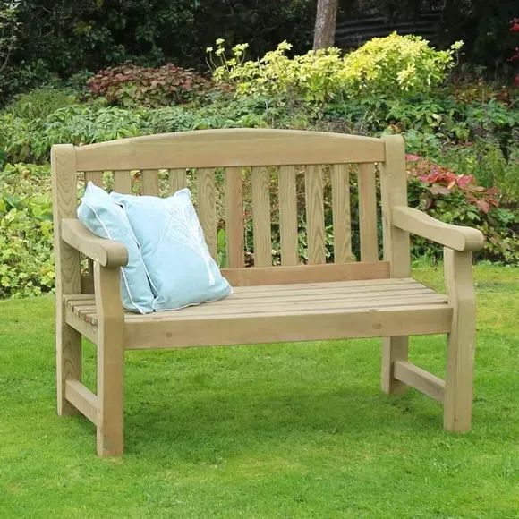 2-Seater Garden Bench with Seat Pad - Green