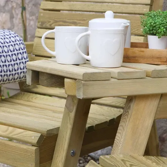 2-Seater Garden Bench with Table - Natural Wood