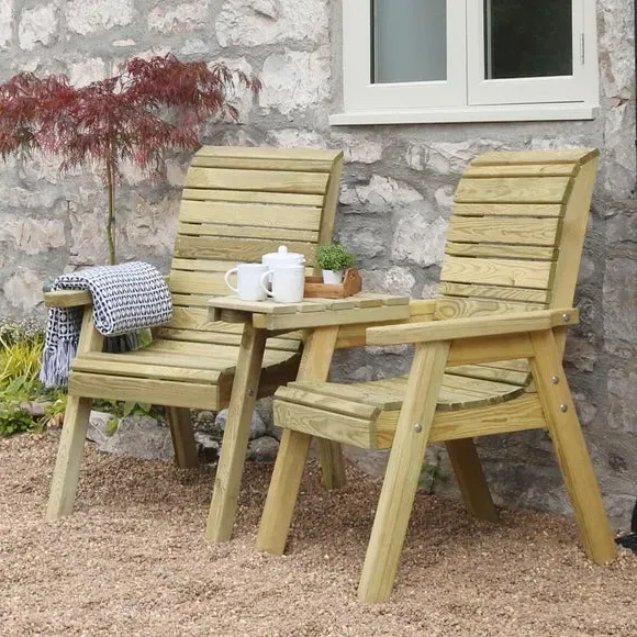 2-Seater Garden Bench with Table - Natural Wood image