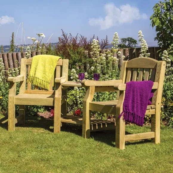 2-Seater Love Seat with Table - Natural, Wood