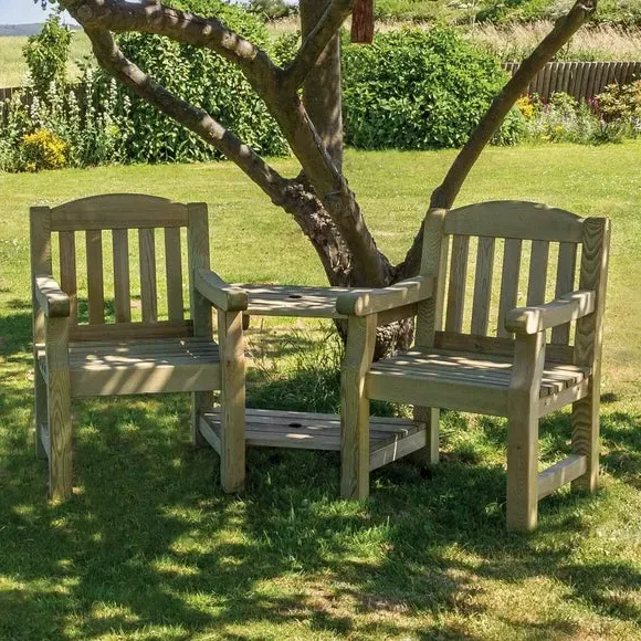 2-Seater Love Seat with Table - Natural, Wood